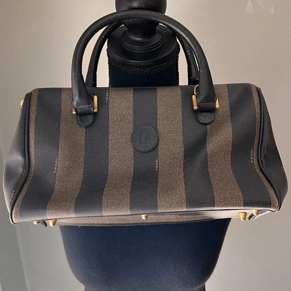Fendi Black and Tan Striped Satchel - Picture 2 of 15